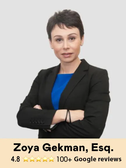 Zoya Gekman, Esq. Rated 4.8 stars from over 100 Google reviews.